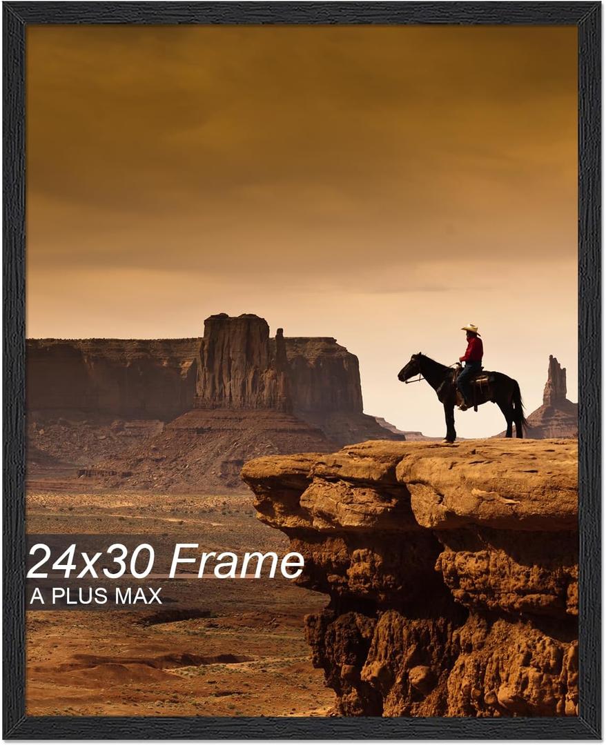A PLUS MAX 24x30 Picture Frame, Black Engineered Wood Frame for 24 x 30 Inch Picture Poster Photo, Light Weight 24 by 30 Frame with Wood-grain for Wall - 1 Pack/Black/24 x30