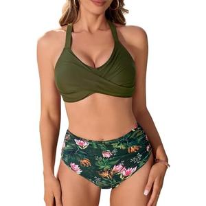 Women's Bikini Set Tummy Control Swimsuit Push Up Bikini Top Twist Front Swimsuits High Waist Bikini Sets Swimwear Two Piece Swimsuits, L