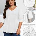 Plus Size Tops for Women 3/4 Lace Sleeve Shirts V Neck Blouses Casual Loose Tunic Tops to Wear with Leggings (XL)