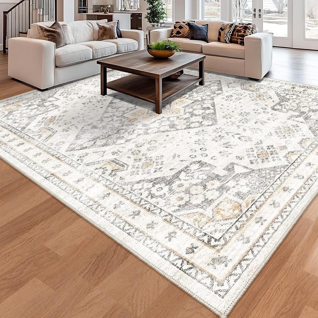 Washable Area Rugs 8x10, for Living Room, Non Slip Rug Low Pile Rug for Dining Room Bedroom