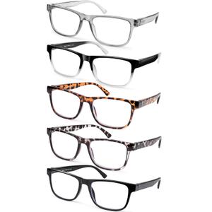 5 Pack Oversized Blue Light Blocking Reading Glasses Men Large Square Wide Readers for Men Big Head/Large Face