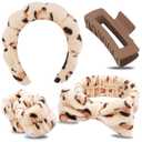 Chanaco Spa Headband, Makeup Headband with Wrist Bands, Hair Accessories for Washing Face and Teen Girl Gifts for Women (beige leopard)