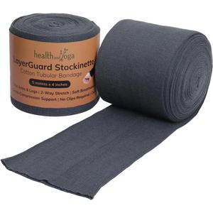 LayerGuard Cotton Stockinette Sleeve Roll, Stretchable Raw Cotton Comfort wear, Sweat Absorbent Tubular Bandage Prevents Residue Build up - Under-Over Cast Sleeve Bandage Wear (Grey, 4 Inch)