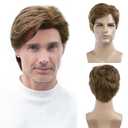 Baruisi Mens Wigs Short Light Brown Wig Synthetic Heat Resistant Natural Halloween Cosplay Hair Wig for Male