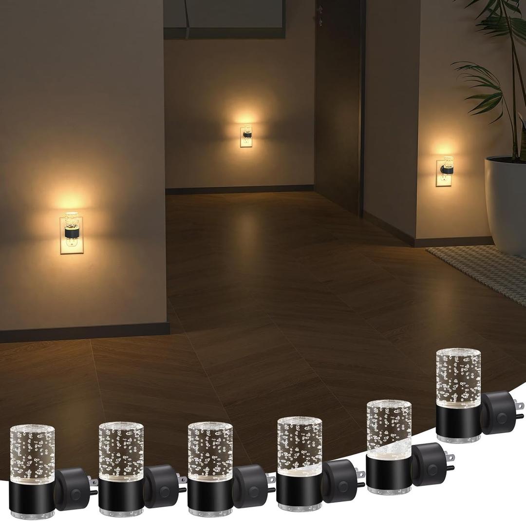 VOLISUN LED Night Lights Plug into Wall, Dimmable Night Light 3 CCT & 5 Brightness Levels, Acrylic Bubble Nightlight with Dusk to Dawn Sensor for Hallway, Bathroom, Stair, Nursery Black 6 Pack