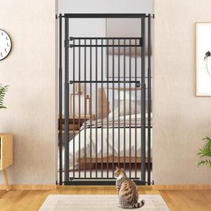 78.8" Extra Tall Cat Gate, 28.3-33" Wide Safety Metal Cat Door, Pressure Mounted Easy Walk Through Pet Gate with Door for Stairs, Doorways (Black)