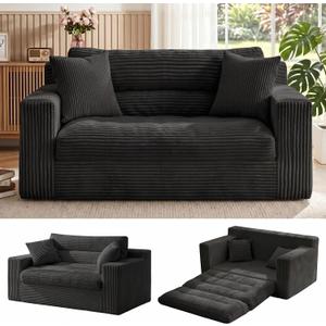 Erament Boneless Loveseat Sofa Couch, 2 in 1 Convertible Sofa Bed with Pillows, Fold Out Bean Bag Chair Boneless Floor Couch for Living Room Bedroom Office Lounge Apartment, No Assembly Needed, Black