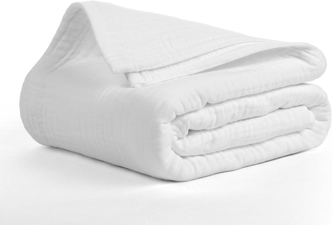 Salt Earth 100% Cotton Muslin Blanket, Gauze Blanket 80"X90" Queen, 4 Layered for Couch, Bed, Living Room, Home, Lightweight & All Seasons Blankets & Throws, Easy wash,Nature & Skin Friendly(White)