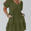 Acelitt Women's Summer Dresses 2026 Beach Casual Deep V Neck Loose Sundress Short Sleeve Mini Dress (Green, S)