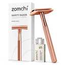 ZOMCHI Safety Razor for Men&Women with 5 Double Edge Safety Razor Blades, Double Edge Razor, Reusable Razor, Plastic Free – Rose Gold