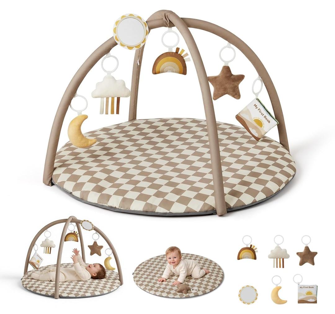 Padded Infant Play Mat with Detachable Toy Bars & Hanging Toys