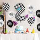 2 x 40 Inch Checkered Number Balloon, 5th Birthday Number Balloons for Boy, Large Inflating Black and White Number 5 Race Car Theme Party Decor Supplies, for Birthday Party,Wedding, Anniversary