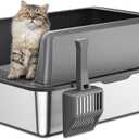 High-Sided Stainless Steel Cat Litter Box,Stainless Steel Litter Box with Lid,Extra Large Litter Box,Easy-to-Clean Metal Litter Pan for Cats 25" x 15"