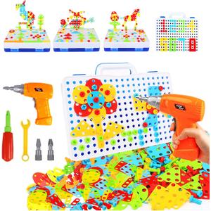 HAPTIME Design and Drill Toy,Educational Toys Building for Kids Ages 3-8,STEM Toys for 3 4 5 6 Year Old,193 Pcs Electric Drill Toy,Magic Montessori Play Toolbox for Toddler Boys Girls Preschool, Small