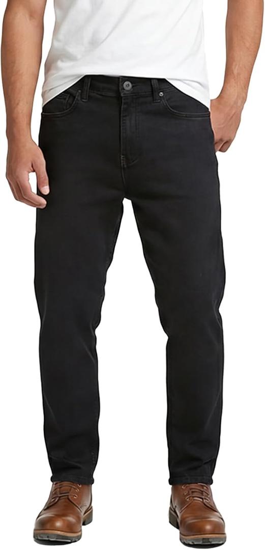 Fleece Lined Jeans Men Winter Stretch Denim Warm Pants Loose Casual Jeans (Black)