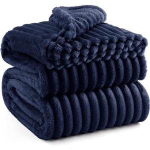 Bedsure GentleSoft Navy Blue Fleece Blanket for Couch - Cozy Soft Blankets for Women, Cute Small Throws for Girls, Navy, 90x90 Inches