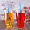 Disposable 32 oz clear Plastic Cups with Flat Lids with x hole,50 sets