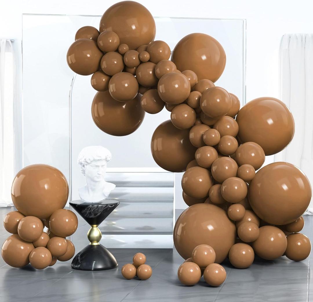 PartyWoo Brown Balloons 100 pcs Different Sizes of 18 12 10 5 Inch Boho Neutral Coffee Dark Brown Balloon Arch Kit Garland for Wedding Baby Shower Gender Reveal Birthday Party Decorations Brown-F09