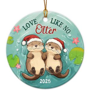 10 x Otter Couple Christmas Ornament 2025 - Love Like No Otter Ceramic Ornament for Christmas Tree, Couple Gifts for Him & Her, Newlyweds, Just Married Keepsake, Ideas