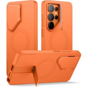 SURITCH for Samsung Galaxy S26 Ultra Phone Case, Magnetic Protective Cover with Camera Cover & Adjustable Metal Kickstand for Galaxy S26 Ultra -Orange
