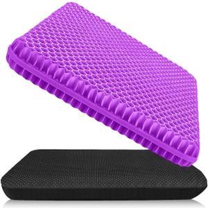 Plus Size Gel Cushion for Long Sitting, Breathable Honeycomb Pressure Relief Pad for Office Chair, Car & Wheelchair (Plus Size - Light purple-01)