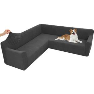 Arfntevss Stretch Sectional Couch Covers L Shaped Corner Sectional Sofa Cover Washable Jacquard Soft Fleece U Shape Sofa Slipcovers Anti Slip Furniture Protector for Dogs Pets (X-Large, Dark Gray)