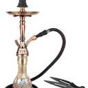 Set 25" Egyptian Style Complete Set with Everything, Accessories Includes Glass Vase, Clay Bowl, Leather Hose, Antique Bronze