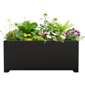 Gabviem Metal Planter Box 36" L x 15" W x 15" H, Rectangular Trough Planter Box with 6 Drainage Holes & Raised Bottom, All-Weather Garden Planter Box for Outdoor Patio/ Porch, Lawn, Black