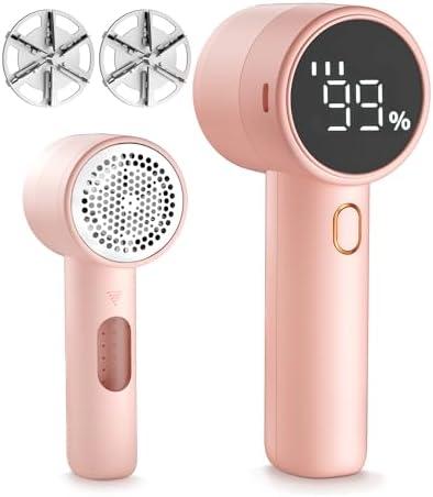 Fabric Shaver, 2 in 1 Rechargeable Sweater Shaver with Lint Roller, Magnetic Cap, Digital Display, 2 Extra Blades, Defuzzer for Clothing Furniture Couch (Iovry)