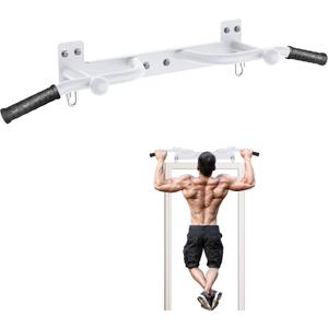 Wall Mounted Pull Up Bar - Heavy Duty Chin Up Bar, Pull-Up Bar for Garage, Joist, Wall Mount - Multifunctional Fitness Bar, Supports up to 600 Lbs (White)