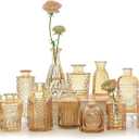 12pcs Glass Bud Vase Set, Small Gold Amber Flower Vases for Centerpieces in Bulk, Mini Vintage Vase for Wedding, Home,Table Decoration