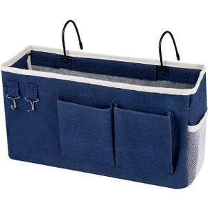 Bedside Storage Caddy/Bedside Hanging Storage Bag for Headboards Bunk Beds Dorm Rooms Book Phone Magazine Holder (Navy Blue)