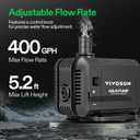 VIVOSUN 400GPH Submersible Pump(1500L/H, 15W), Ultra Quiet Water Pump with 5.2ft High Lift, Fountain Pump with 5ft Power Cord, 3 Nozzles for Fish Tank, Pond, Aquarium, Statuary, Hydroponics