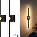 iThird Battery Operated Wall Sconces Set of 2: 10000mAh Rechargeable Wall Lights with Remote Control, 360° Rotate Wireless Wall Scone Decor for TV/Mirror Bedroom Living Room, 31.5 Inch, Black