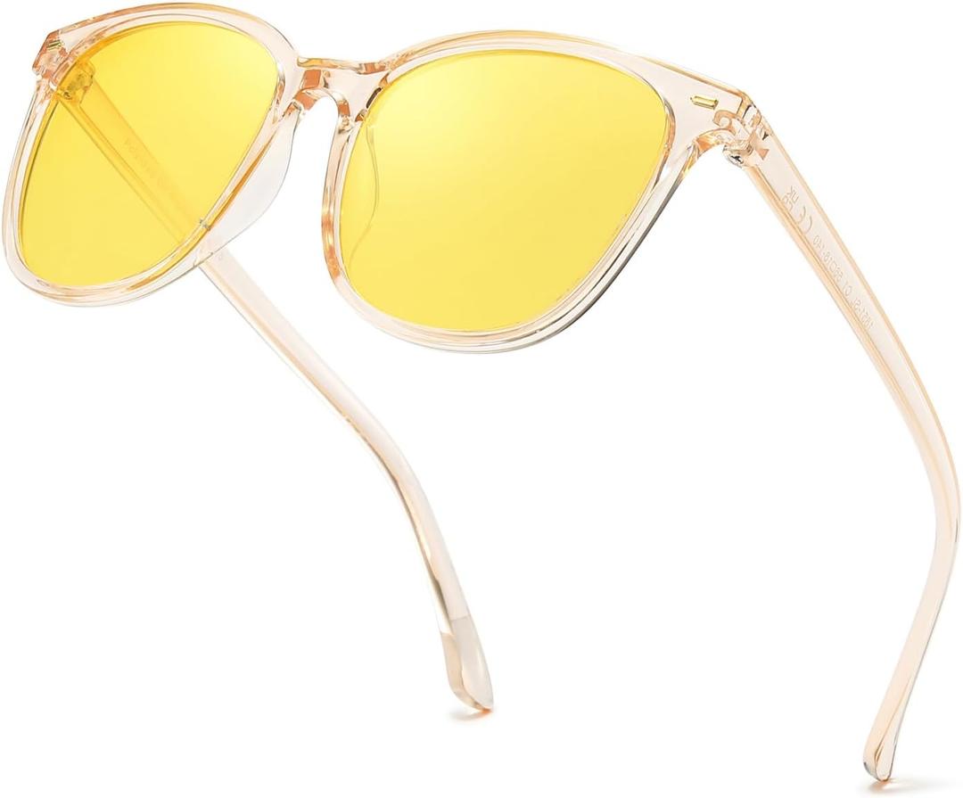 HASFOX Night Vision Driving Glasses for Men Women Anti Glare Polarized Night Time Glasses Yellow Lens UV Protection H1851 (A03 Clear Brown Frame)