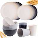 Rubtlamp Wheat Straw Dinnerware Sets, 16PCS Plastic Dinnerware Set for 4, Wheat Straw Plates and Bowls Sets, Unbreakable Dinnerware Plastic Microwave Safe Dishes Set for Kitchen&Camping (Beige, Gray,Light gray, Black)