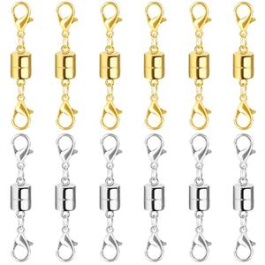 SUTQIGUI Magnetic Necklace Clasp and Closures with Double Lobster Clasp, 14K Gold and Silver Necklace Extenders for Women Jewelry Magnetic Clasps for Necklaces, Bracelet Necklace Extender(12PCS)