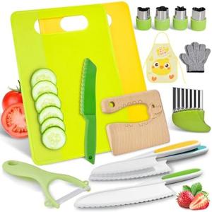 Stocking Stuffers for Kids: 15PCS Montessori Toys for Age 3-12 Year Old - Children Safe Toddler Kitchen Set Kids Knife Set for Real Cooking - Christmas Easter Birthday Gifts for Boys Girls, Pack 3