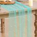 Artoid Mode 3PCS Pearl Turquoise Gauze Table Runner 120 Inch 10FT, Seasonal Sheer Dining Holiday Wedding Birthday Baby Shower Table Decor for Home Party
