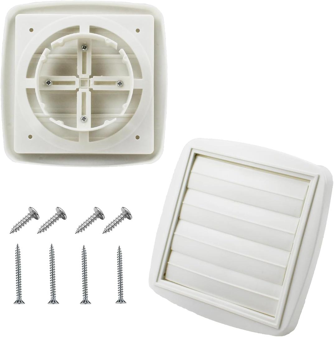 Adjustable Dryer Vent Cover Outside 4'' to 5'' to 6'' Plastic Louvered Dryer Vent Covers for Wall Airflow Vent Dryer Cover with 16 Screws, White(2Packs)
