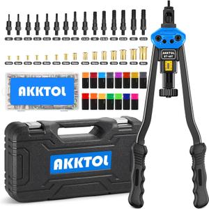 AKKTOL Rivet Nut Tool kit, 16" Rivnut Tool Kit with 15 Metric and SAE Mandrels, 125-PCS Rivet Nut Assortment Kit, Rugged Carrying Case, Ideal for Sheet Metal & Automotive Work