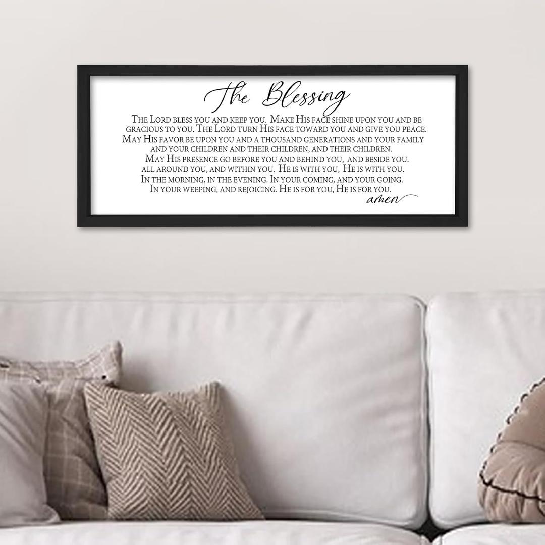 flowtorely The Blessing Wall Art Decor 24"10" May The Lord Bless You And Keep You Sign Scripture Bible Verse Large Christian Wood Framed Wall Hanging (Black)