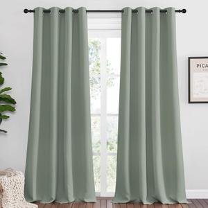 NICETOWN Greyish Green Blackout Curtains 102" Long for Office, 55" Wide, 2 Pieces, Dining Room, Guest Room, Sound Reducing Heat and Cold Block Curtain Panels for Modern Room Decorative