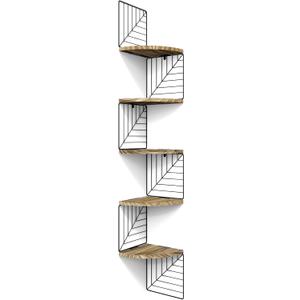 Love-KANKEI Corner Shelf Wall Mount of 5 Tier Rustic Wood Floating Shelves Wall Shelves for Bedroom Living Room Bathroom Kitchen Office and More Carbonized Black