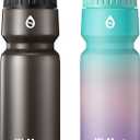 Lightweight Bike Water Bottle 24oz, BPA Free, Cycling Squeeze Bottle, Leak Proof Sport Water Bottle with Capacity Scale, for Cycling, Gym (Black & Green Pink Purple, 2 Pack)