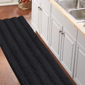 Turquoize Luxurious Non-Slip Shaggy Chenille Kitchen Runner Black Kitchen Rug Ultra Soft Plush Carpet Mat Shag Shower Bath Runner Absorbent Large Bath Mat for Entryway, Size 59 & 20 Inches, Black (59" x 20")
