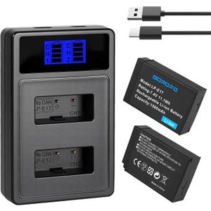 2-Pack LP-E17 Battery and LCD Dual Charger Set, for Canon EOS R100 R50 R10 R8 RP,Rebel T8i, T7i, T6i, T6s, SL3,SL2, EOS M3, M5, M6, EOS 8000D, 200D, 77D, 750D,760D, 800D Digital SLR Camera