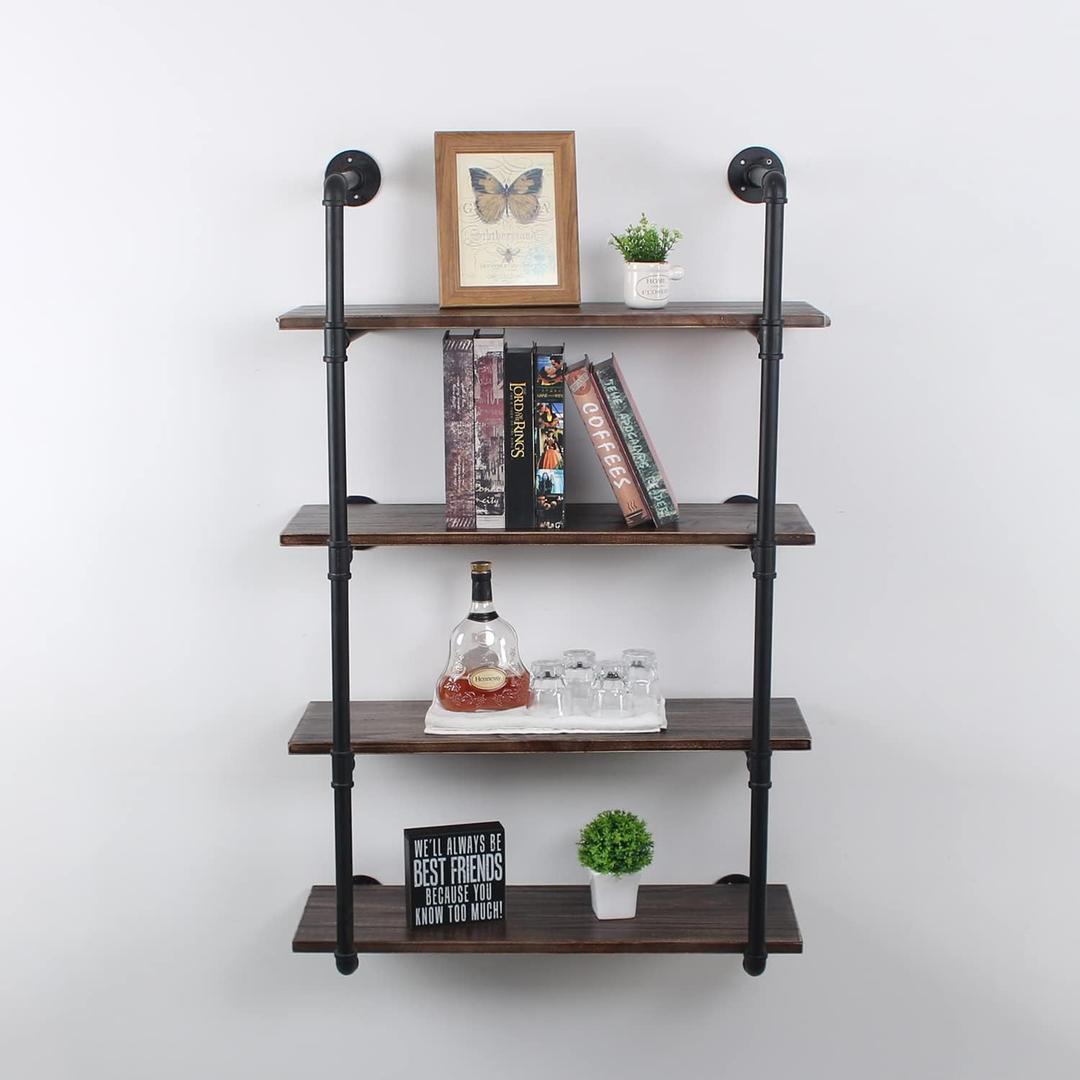 MBQQ Industrial Retro Pipe Shelf 30in 4 Tier Wall Mounted,Rustic Floating Shelves,Farmhouse Kitchen Bar Shelving,Home Decor Book Shelves,DIY Bookshelf Hanging Wall Shelves,Black