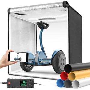 Bi-Color LED Photo Light Box 32x32 inch, Dimmable LEDs Product Photography Lighting Tent with High CRI>98, 6 Colors Backdrops for Large Products, Portraits & Tabletop Studio