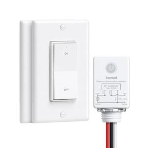 TREEWELL 3 Way Wireless Light Switch and Receiver Kit, Decorator Rocker Wall Switch, 15A High Power, 200FT Long RF Range, No in-Wall Wiring, Programmable & Expandable for Ceiling Light, Fans, Lamps